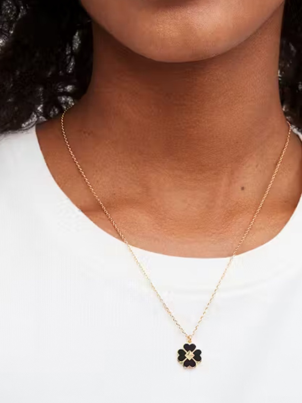 Kate Spade Gold Chain Necklace with Black Clover Pendant
